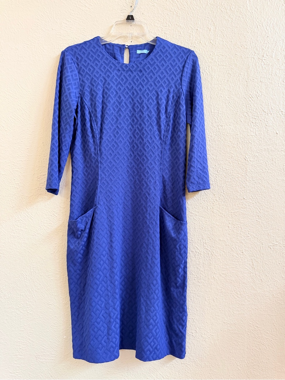 J McLaughlin bright blue diamond print shift dress